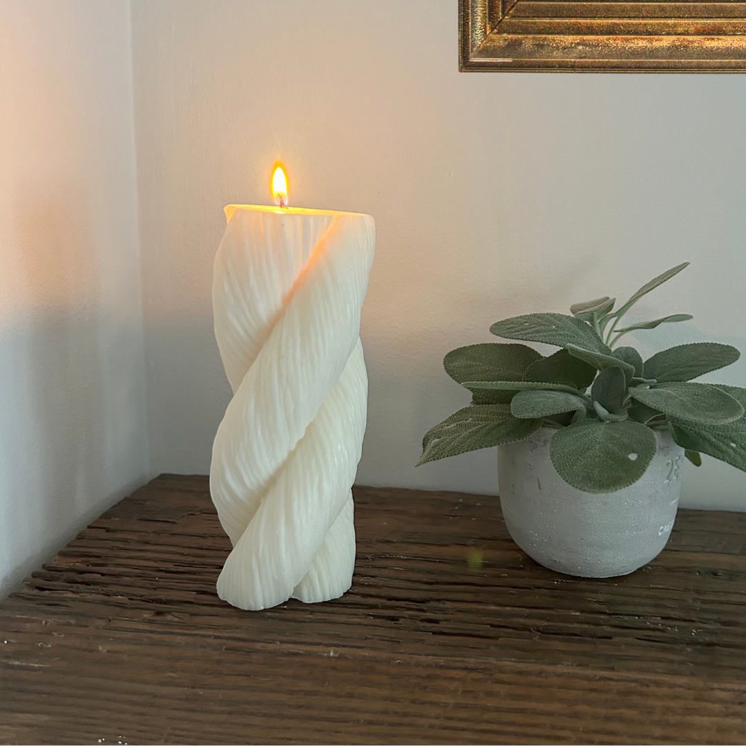 Set of Three White Rope Candles