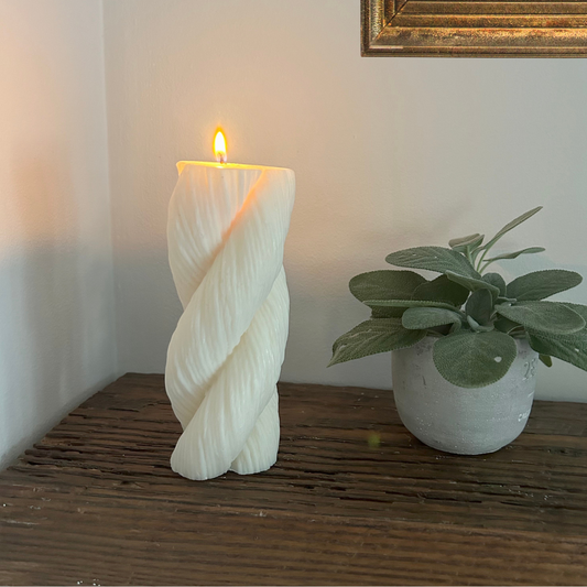 Set of Three White Rope Candles