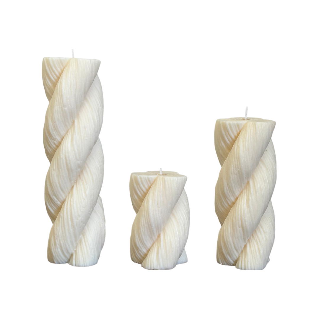 Set of Three White Rope Candles