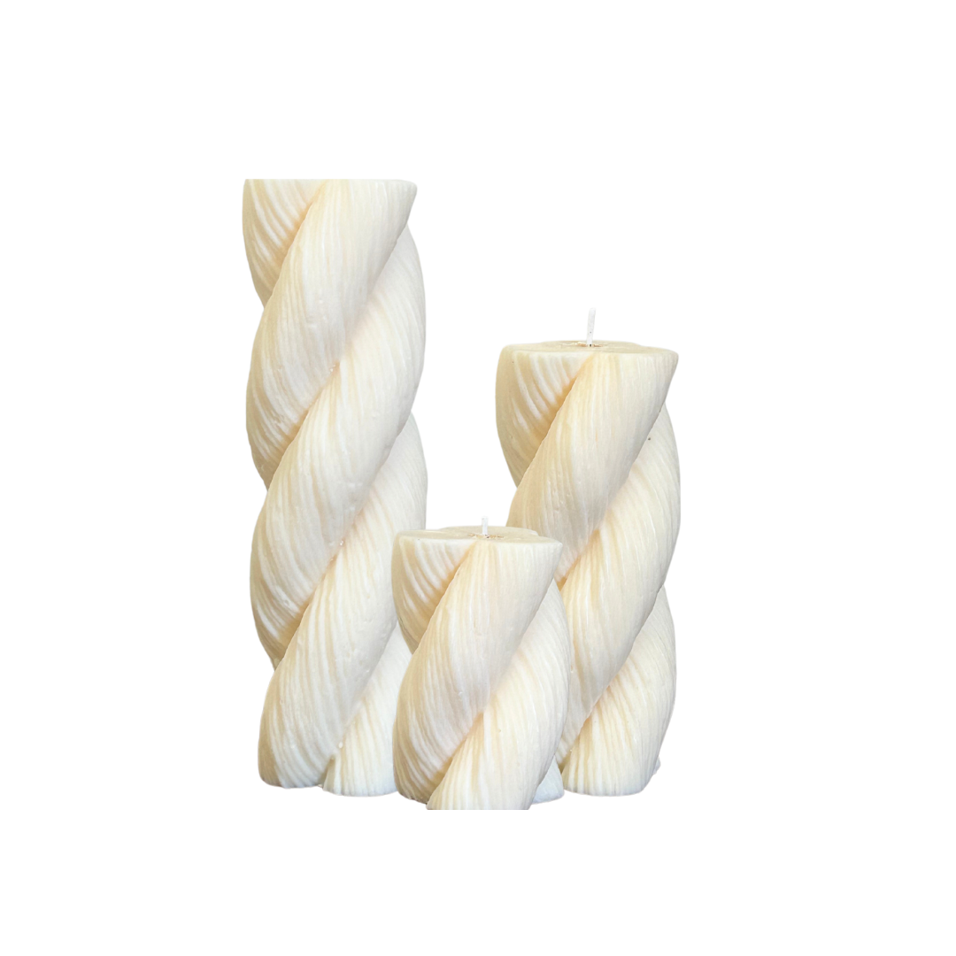 Set of Three White Rope Candles